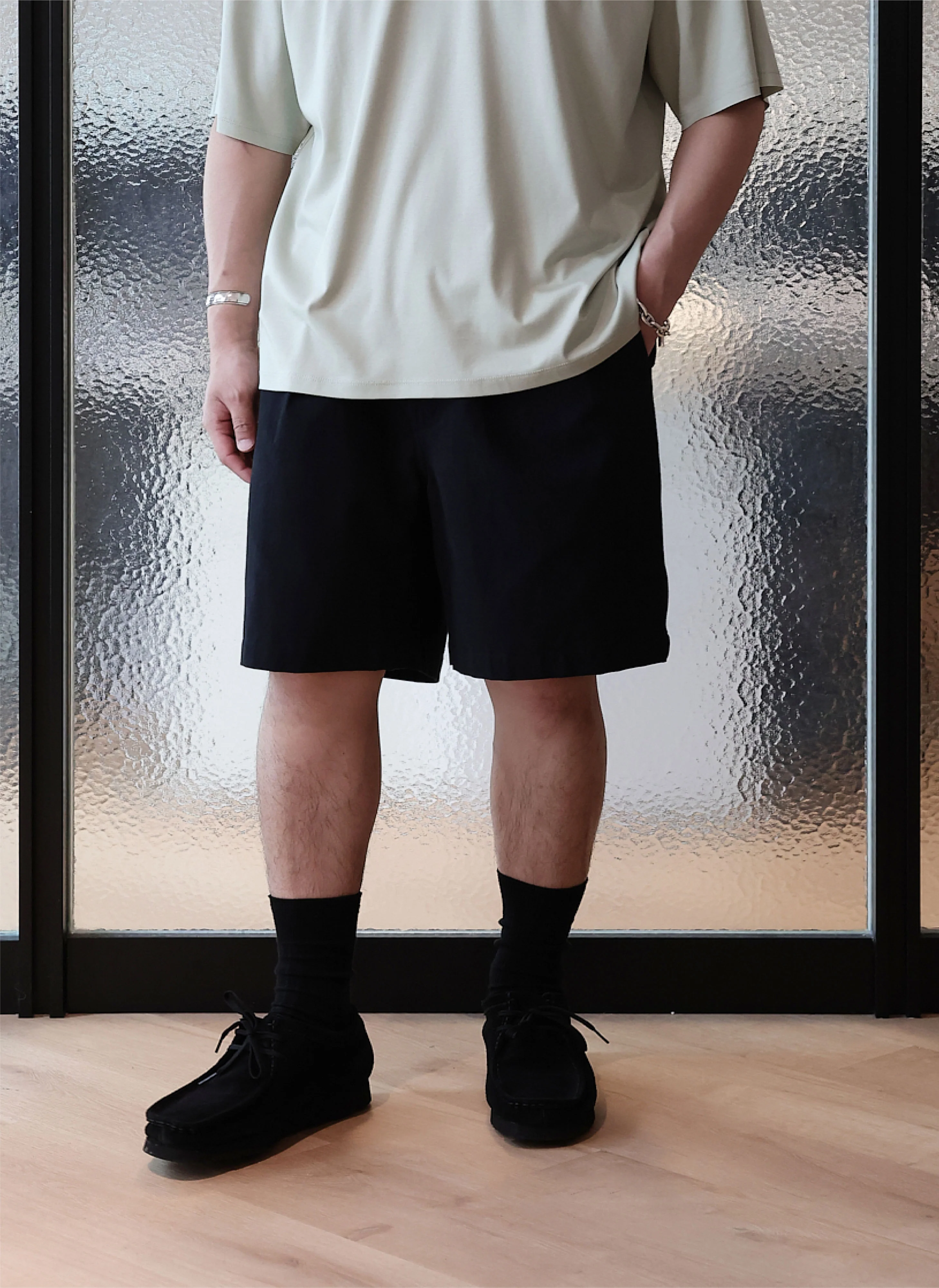 High Twist Salt Shrinking Cotton Twill Shorts - Hudung