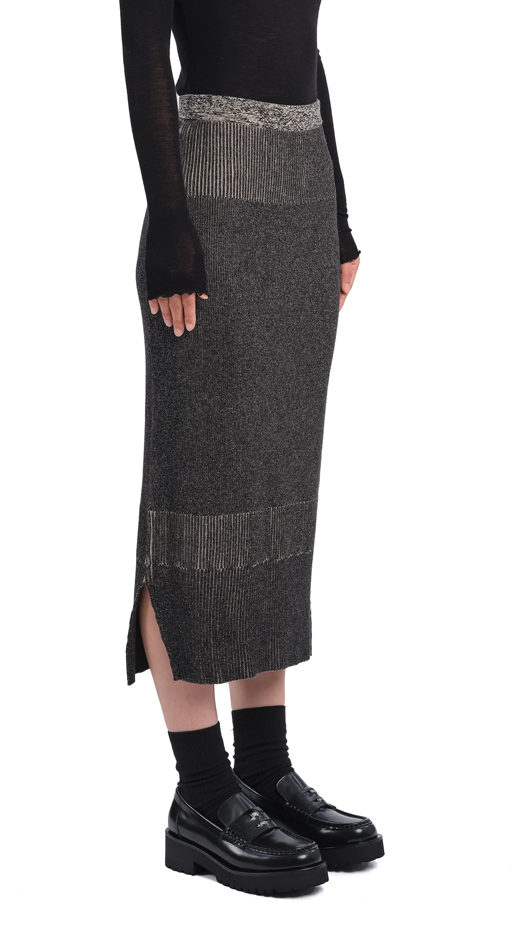 Knitted Two Tone Pencil Skirt - Hudung