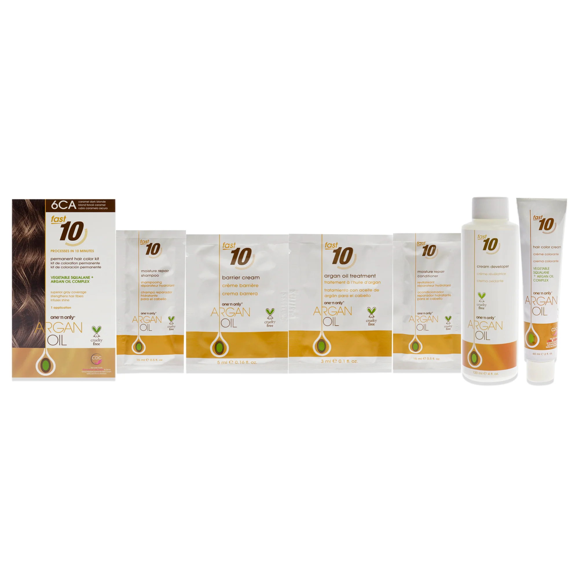 Argan Oil Fast 10 Permanent Hair Color Kit - 6CA Caramel Dark Blonde by One n Only for Unisex - 1 Pc Hair Color - Hudung