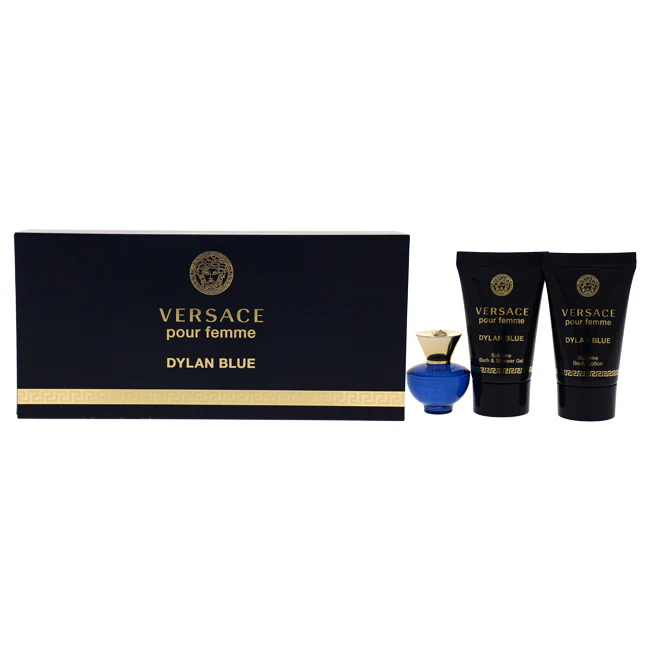 Versace Dylan Blue by Versace for Women - 3 Pc Mini Gift Set 0.17oz EDP Spray, 0.8oz Sublime Body Lotion, 0.8oz Sublime Bath and Shower Gel - Hudung