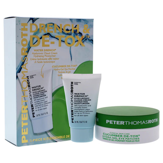 Peter Thomas Roth Drench and De-Tox Kit by Peter Thomas Roth for Unisex - 2 Pc Kit 0.67ozWater Drench Hyaluronic Cloud Cream , 15 Pairs Cucumber Detox Hydra Gel Eye Patches - Hudung